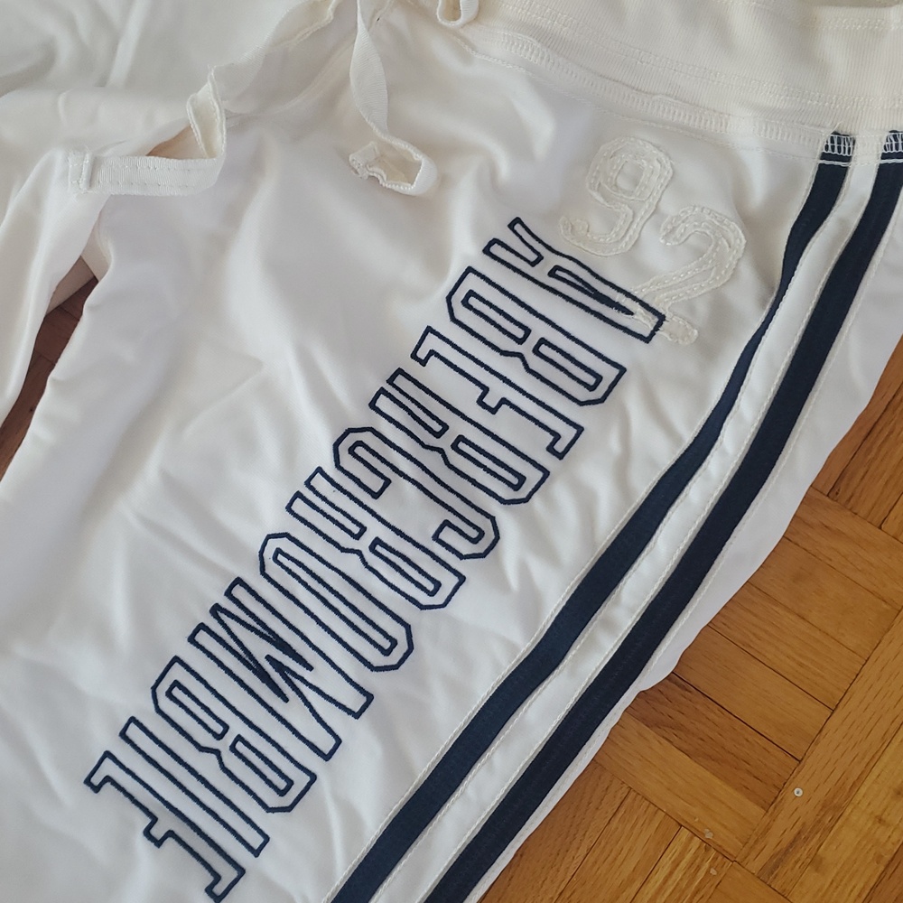 90s Abercrombie & Fitch Cream Wide Leg Track Pants Sweatpants M - Picture 7 of 11